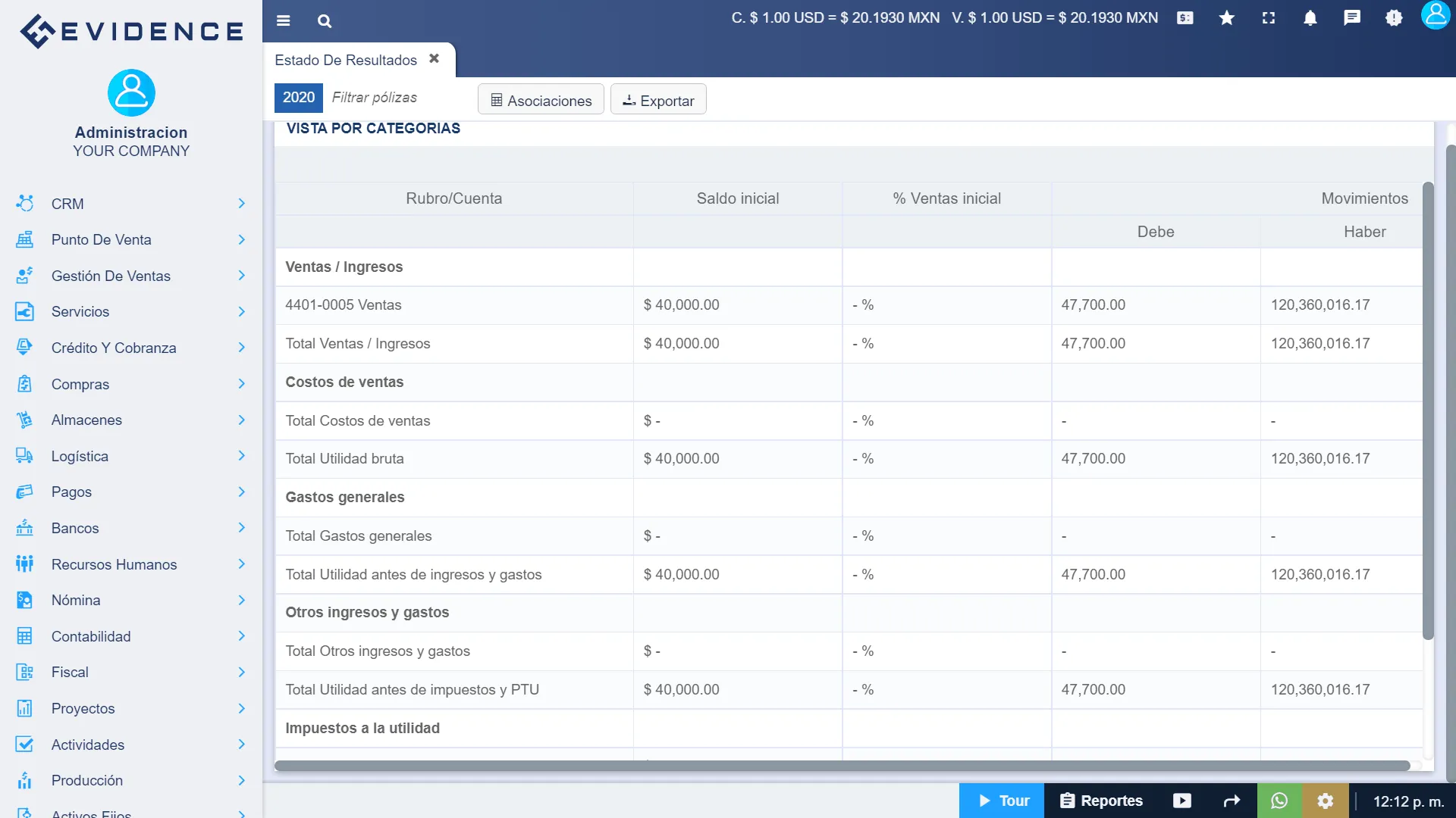 Estado de resultados contables, Evidence Technology
