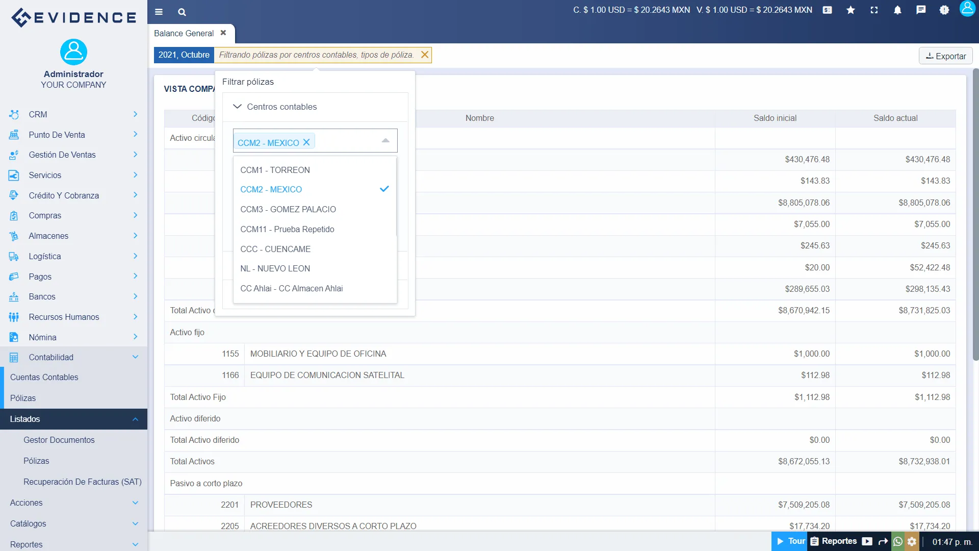 Balance general contable, Evidence Technology