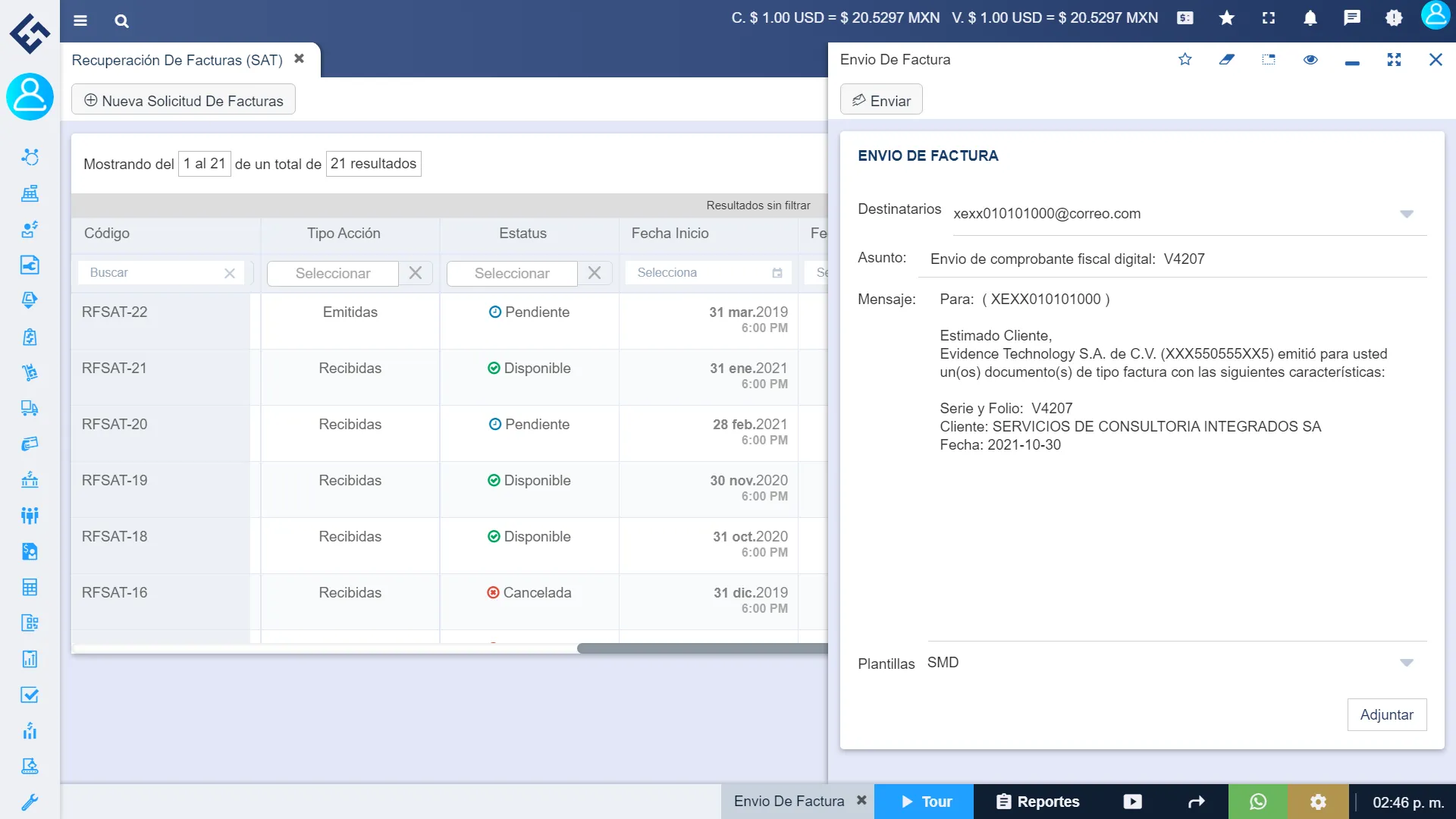 Envío de factura, Evidence Technology