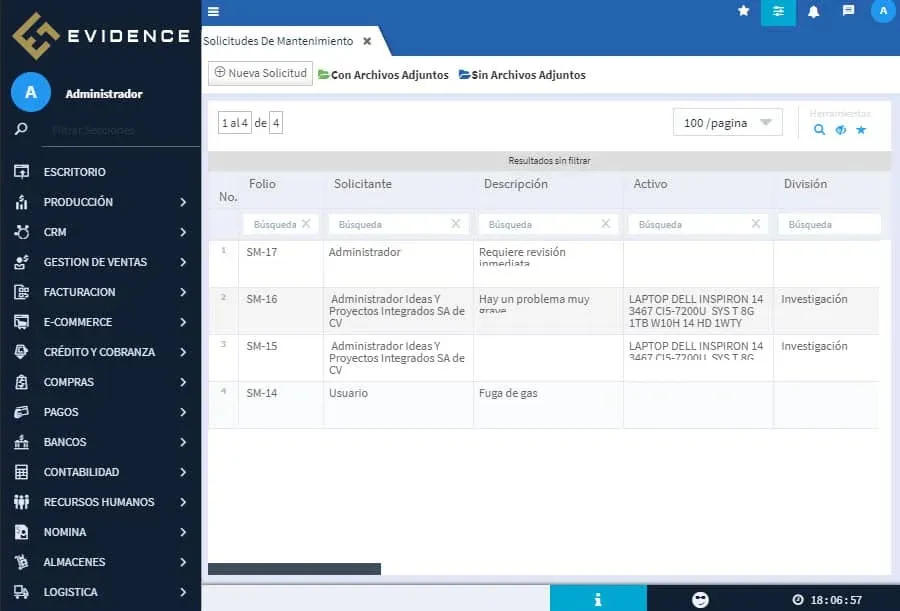 Evidence Technology - Solicitudes de Mantenimiento