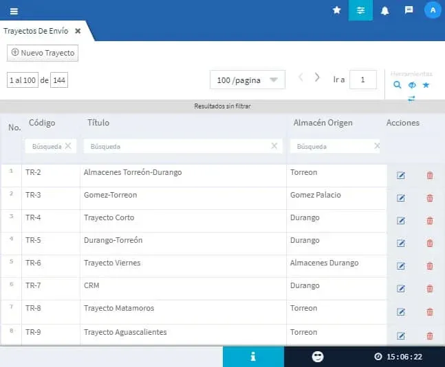 Evidence Technology - Vista Trayectos de Envío