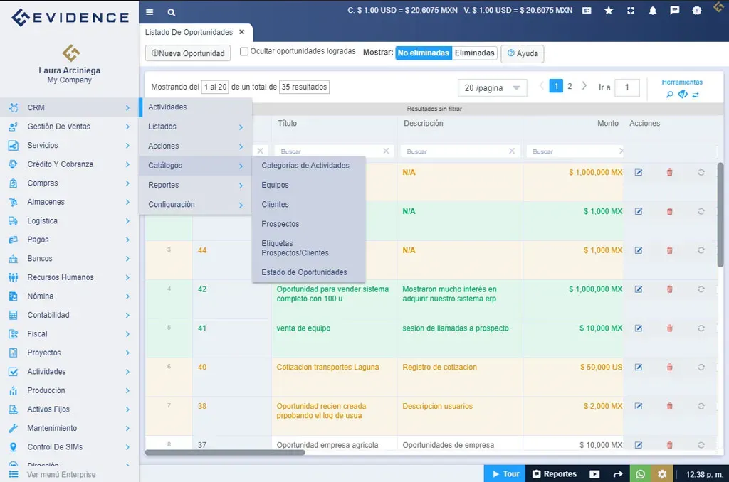 Evidence Technology - Oportunidades Módulo CRM