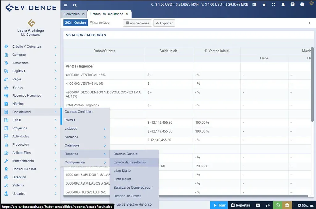 Balance general y reportes contables, Evidence Technology