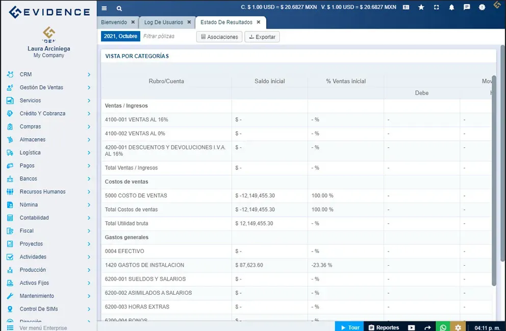 Evidence Technology - Estado de resultados Módulo Contabilidad