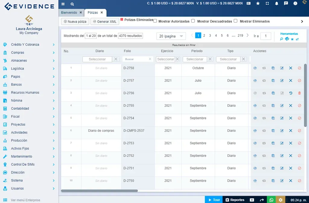 Evidence Technology - Pólizas Módulo Contabilidad