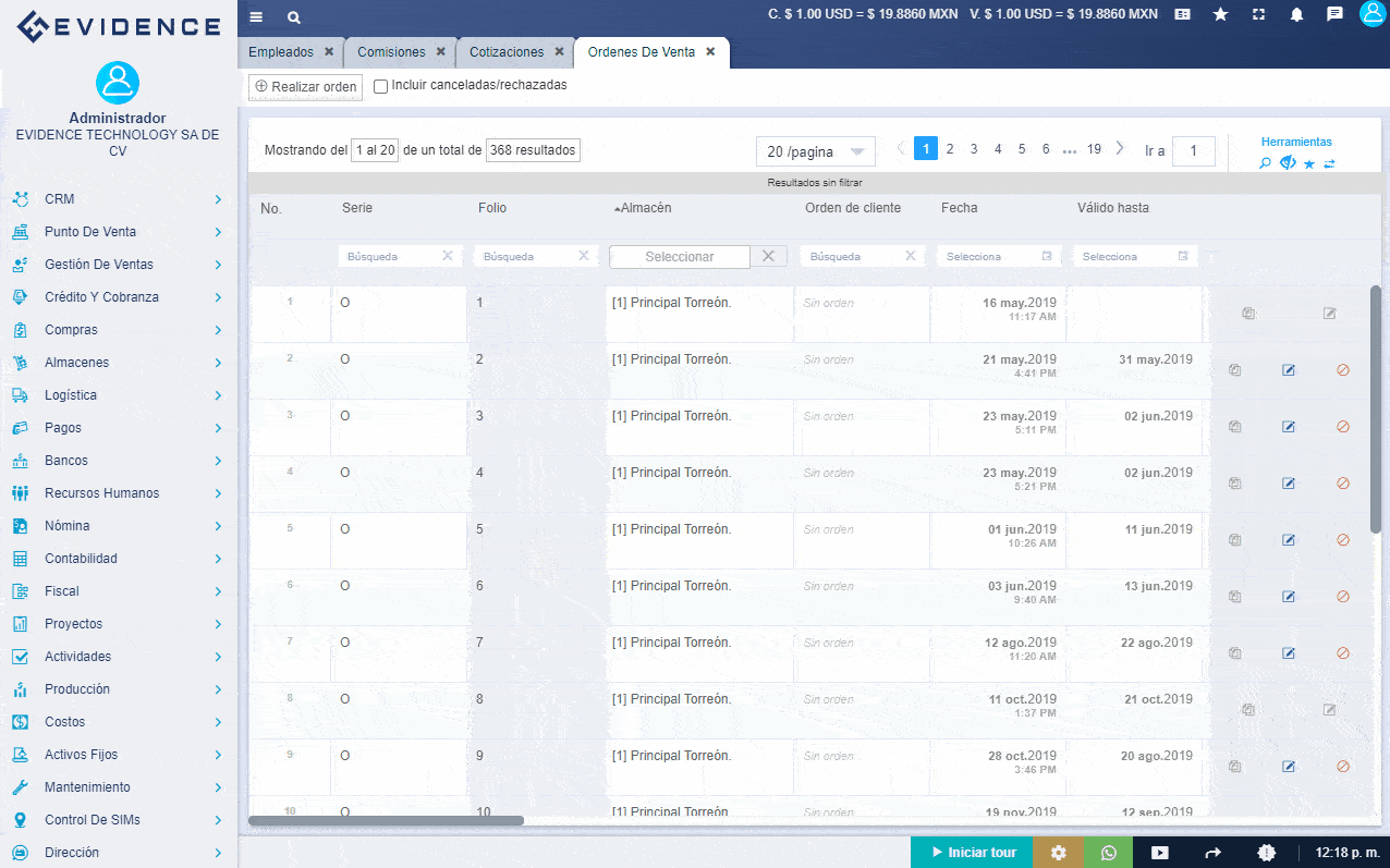 Usabilidad del sistema ERP de Evidence Technology