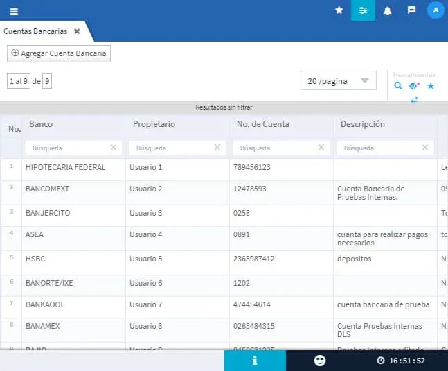 Evidence Technology - Vista Cuentas Bancarias
