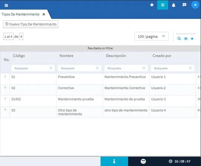 Evidence Technology - Vista Tipos de movimientos