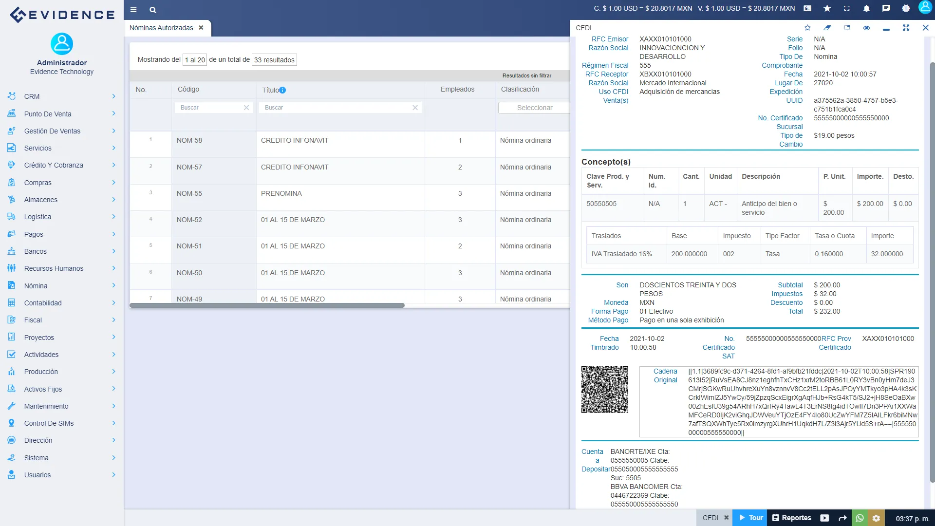 Timbrado de nómina ilimitado, Evidence Technology